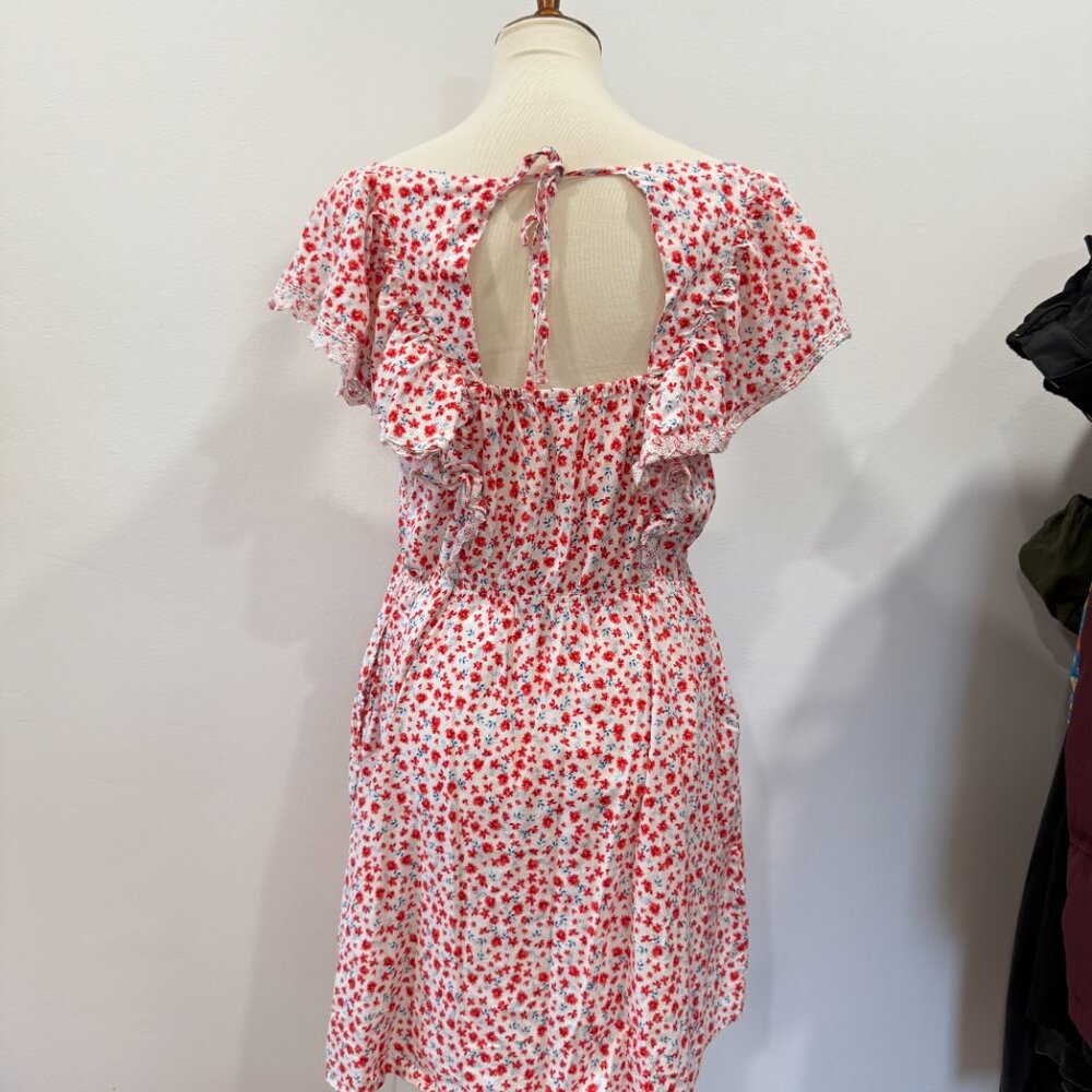 Old Navy Floral Waist Defined Flutter Sleeve Tie Back Mini Dress L Large - Picture 3 of 7
